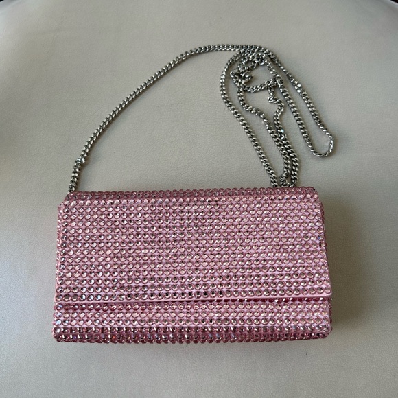 Amina Muaddi Handbags - Amina Muaddi mini pink rhinestone embellished Paloma crossbody bag